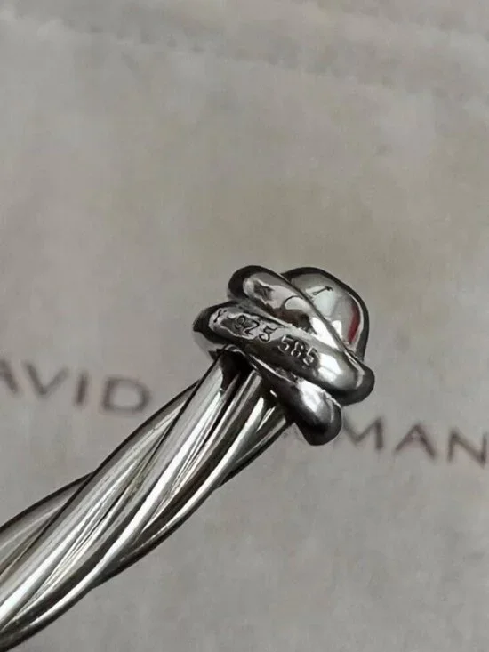David Yurman Sterling Silver & Gold Cable Bracelet with Diamond Accents - Picture 5 of 5